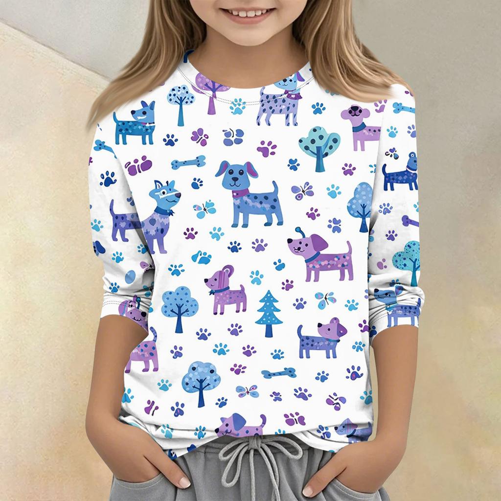 Children's Printed Round Neck Seven Quarter Sleeve Casual T-shirt