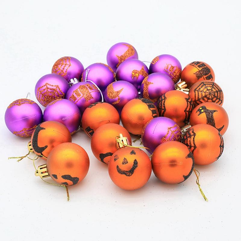 12pcs Halloween Tree Ornament Hanging Decor Hanging Glitter Ball Decorations Home Haunted Party Supplies Ghost Ball Decorations