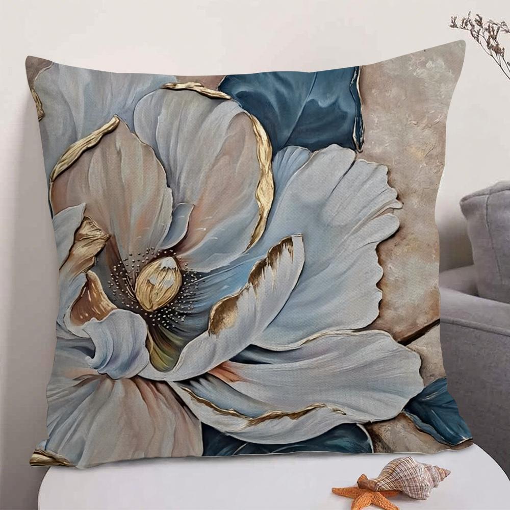 Oil Painting Floral Elegant Cushion Cover Natural Linen Organic Fabric DoubleSided Printing Sofa Home Decor Gift Pillow Case