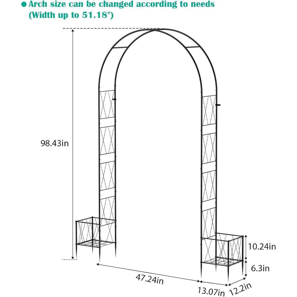 8.2ft Metal Garden Arch W/ Planter Boxes - Trellis for Climbing Plants, Wedding Arbor for Backyard Ceremony