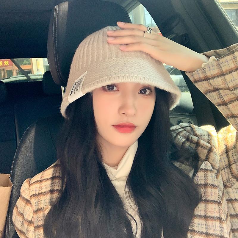 Autumn and Winter Japanese Style Winter Hat Casual Large Head Circumference Striped Knitted Hat Patch Versatile Basin Hat