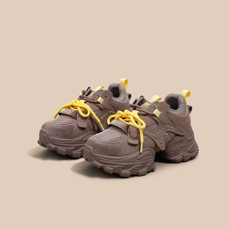 Leather retro platform dad shoes women's new autumn versatile student mesh lightweight casual shoes