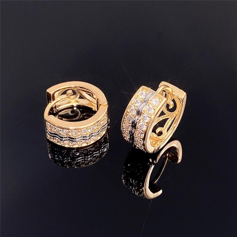 Huitan Newly -Designed Two Tone Hoop Earrings For Women Micro Paved Cz Hollow Out Pattern Chic Female Earrings Fashion Jewelry