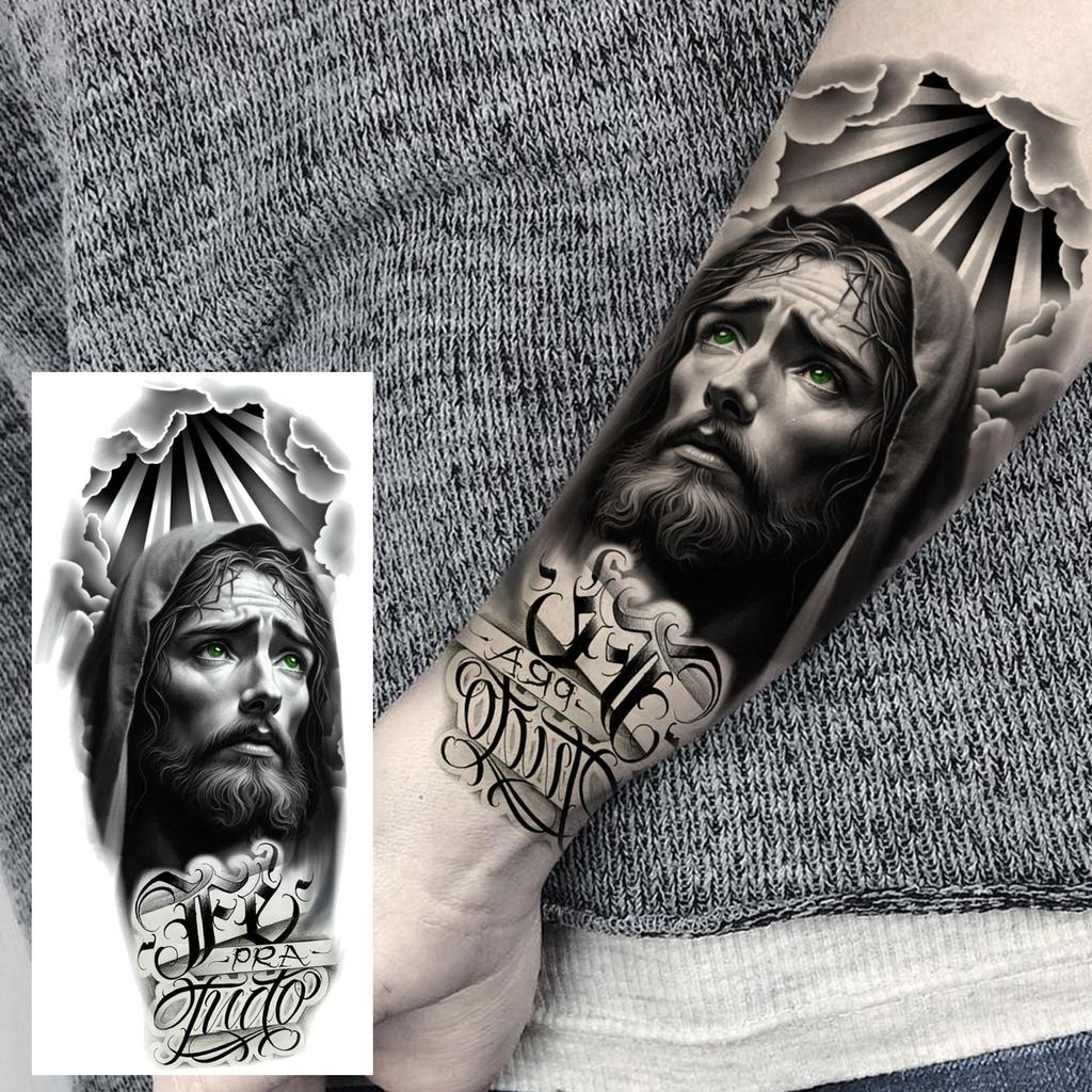 1 lapelis Realistiški Jėzaus Šventosios Motinos Maldos Laikini Tatuiruotės Vyrams Moterims Suaugusiems Ilgai Išliekančios Vandeniui Atsparios Laikinos Netikros Tatuiruotės Lipdukas