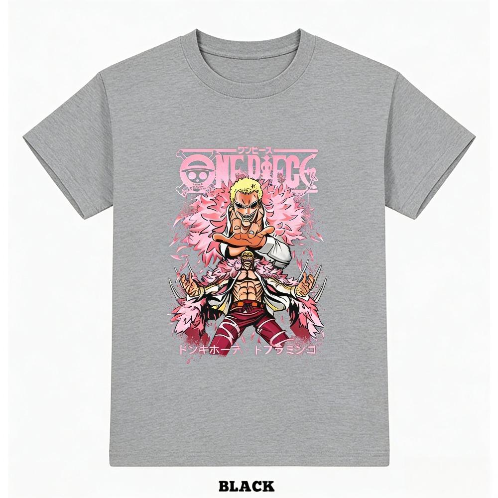 One Piece 2026 New Donquixote Doflamingo Unisex Pure Cotton Tshirt Summer Anime Printed Casual Parentchild Short Sleeved Shirt S