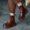 Women's Boots 2026 New Handmade Cowhide British Style Round Toe Short Boots with Side Zipper Thick Sole Women's Boots