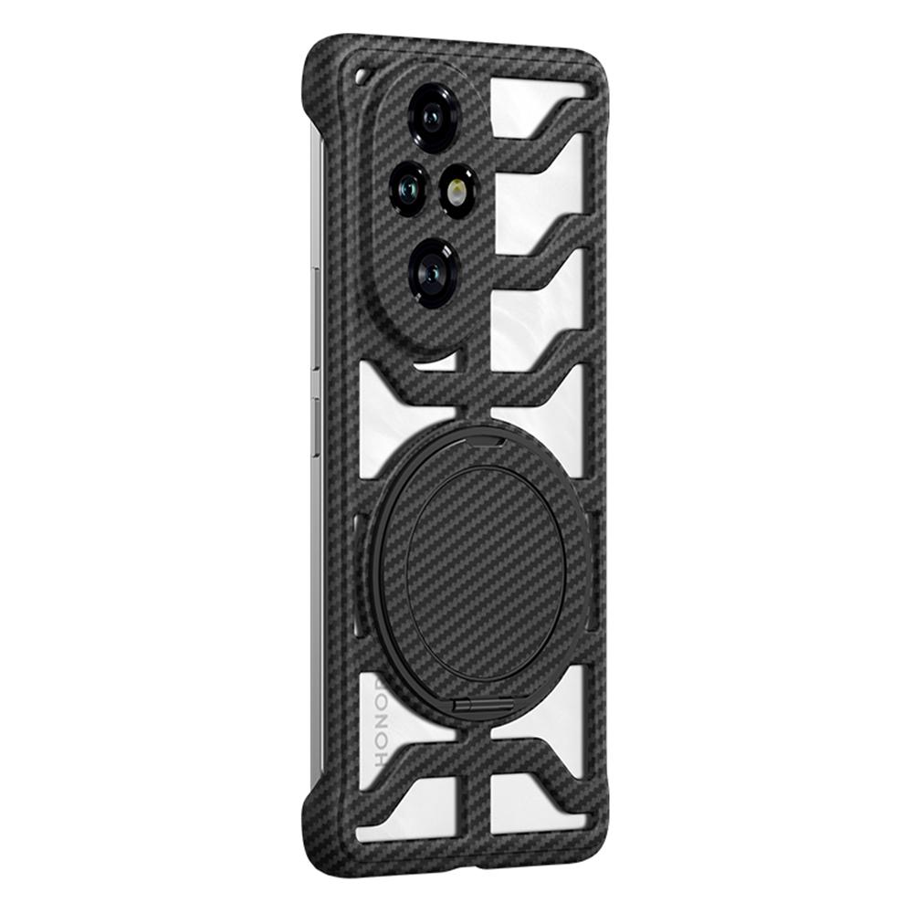 For Honor 200 Pro 5G Case with Kickstand Heat Dissipation Hard PC Phone Back Cover Carbon Fiber Texture