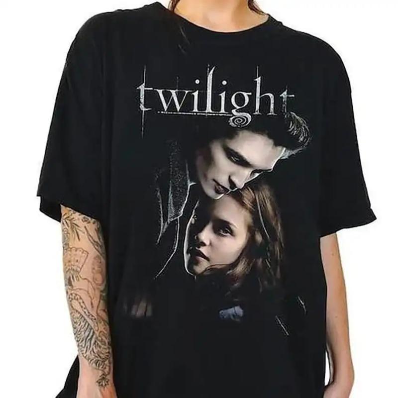 YK T-Shirt Lässige Oberteile Für Paare Vintage Twilight Saga Kurze Ärmel Print Baumwolle T-Shirt Sommer Unisex Damen Rundhalsausschnitt Retro