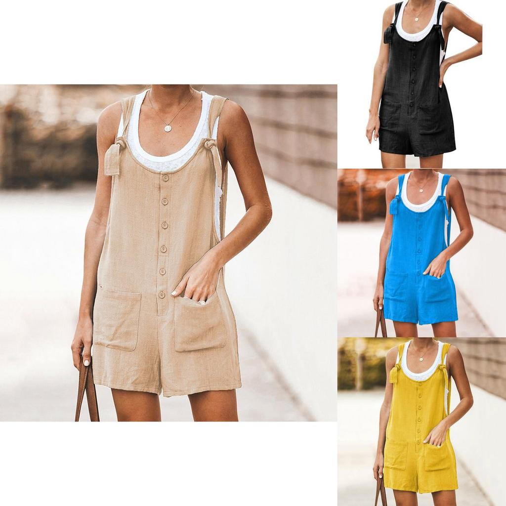 Comfortable Women's Sleeveless Jumpsuit Dungarees With Handy Pockets Overalls Shorts