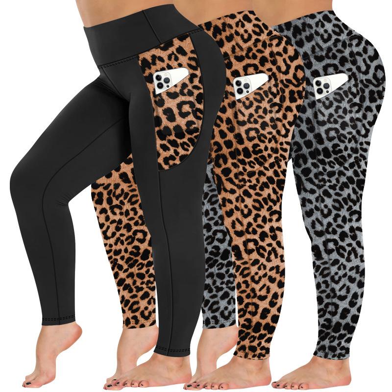 Plus Size Yoga Pants with Leopard Print High-waisted Sexy Running Sports Tight-fitting Pants for Women with Butt-lifting Sweat-wicking Base Layers.