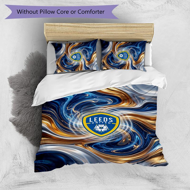 Set Lenzuola Stampa Leeds United Football 3 Pezzi, Comodo Set Copripiumino per Camera da Letto Amico della Pelle
