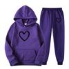 Womens Casual Hooded Sweatshirt Set Loose Fit College Style Printed Long Sleeve Top Drawstring Pants