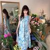 French Gentle Wind Blue Butterfly Neck Dress Women's Spring and Summer Sanya Seaside Vacation Princess Long Dress Tide