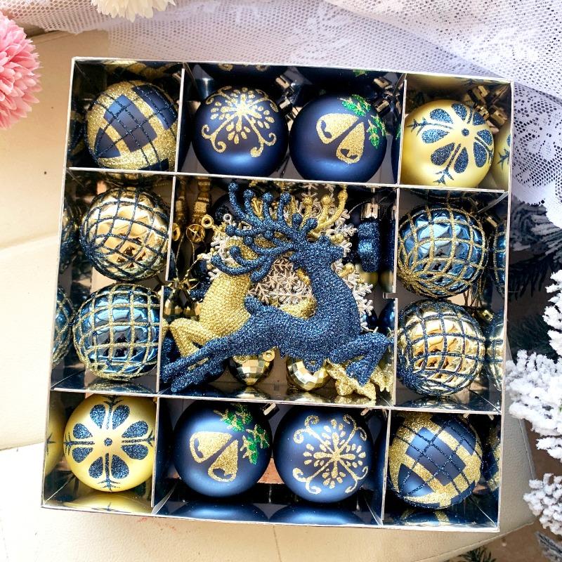 45Pcs Christmas Ball Set Luxury Xmas Balls With Snowflakes And Reindeer Christmas Tree Ornaments For Xmas Party Home Decoration