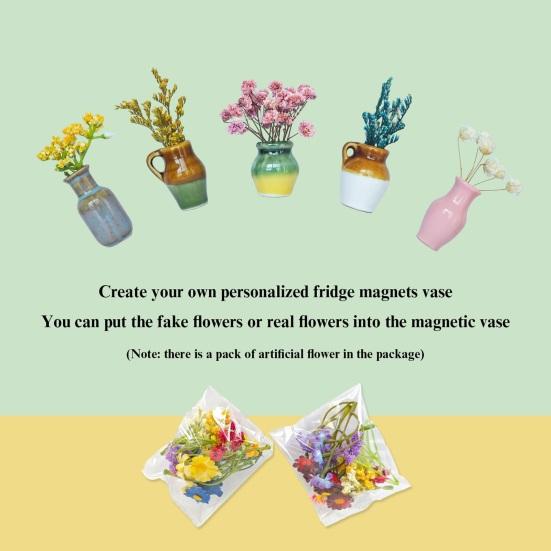 5/7/8Pcs Mini Ceramic Vase Refrigerator Magnet Home Office Kitchen Locker Fridge 3D Miniature Flower Vase Pot Magnetic Decoration Ornament