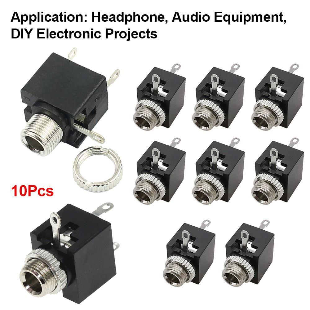 10Pcs Plastic Metal 3.5mm Mono Female Jack 3Pin DIP Headphone Socket  DIY Electronic Project