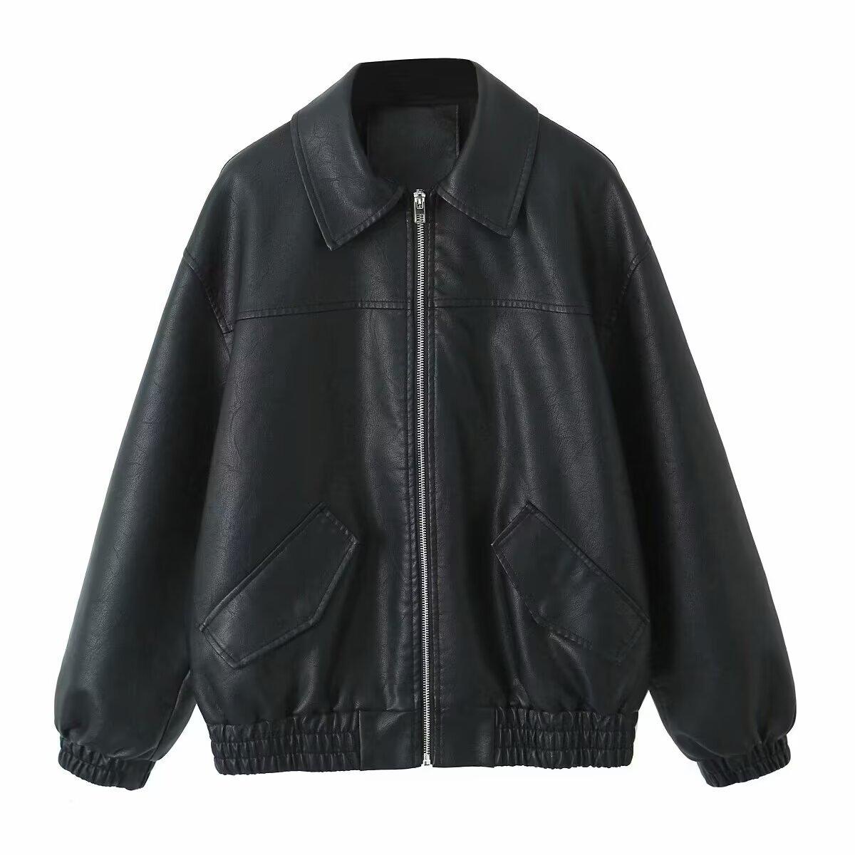 

Новые осенние модели, женская одежда, европейский и американский стиль, французский дизайн, модные и универсальные, простая ПУ-кожа с эффектом стирки, кожа L