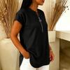 Women's Casual Ribbed Short Sleeve Top with Round Neck and Front Zipper Detail Relaxed Fit Tunic Shirt for Everyday Wear