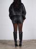 European & American Women's Two-piece Set: Weave Style Lapel Loose Leather Jacket with Shorts