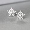 Silver Plated Leaf Snowflake CZ Stud Earrings, Sparkling Nature-Inspired Crystal Studs for Women