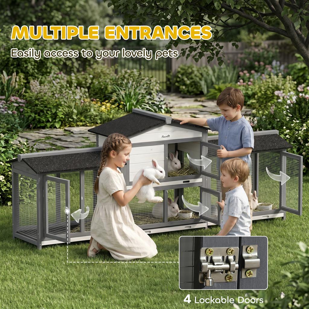 Large Rabbit Hutch 2-Tier Wooden Ramp 230 X 53 X 93.5cm Light Grey
