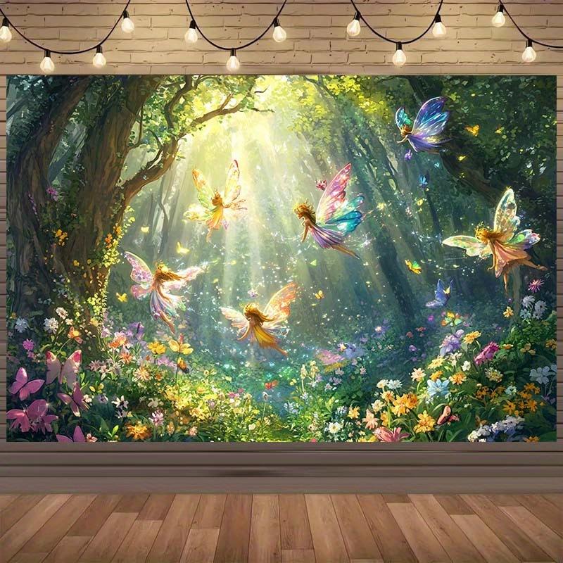 Fantasy Märchenwald Fee Pilzhaus Hintergrund Mädchen Geburtstagsparty Dekoration Zimmerposter Nachttischsofa Hintergrund Requisiten