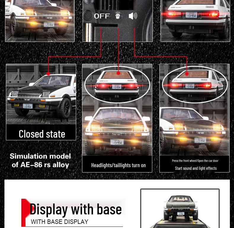 Jianyuan DC32511 AE86 Alloy Toy Car with Sound, Light, and Shock Absorption Features - Pull-Back Model for Kids