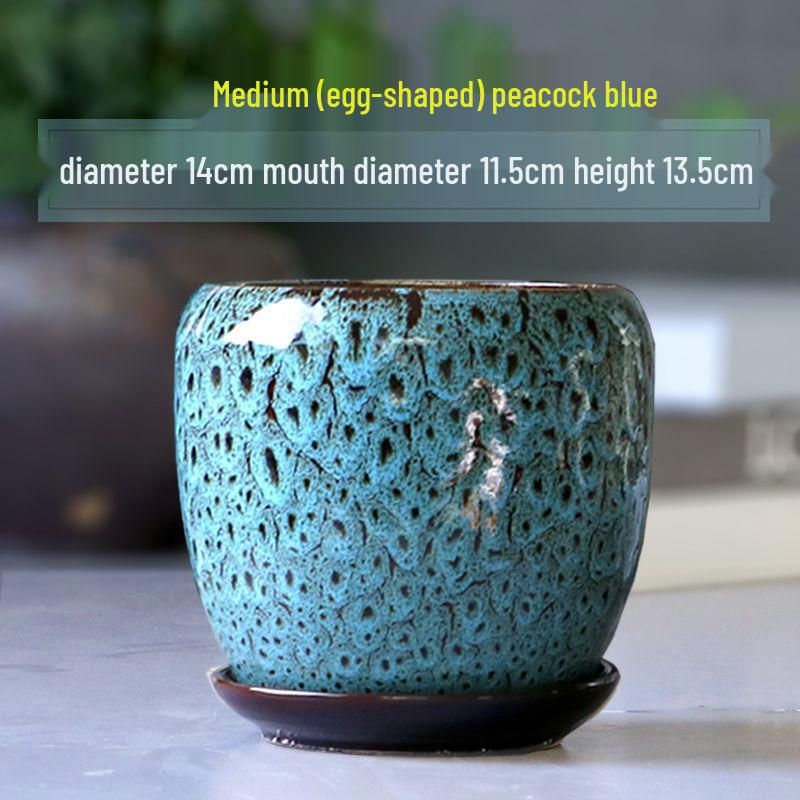 Breathable Ceramic Flower Pot with Tray for Gardenia and Succulents, Chinese Style, Large and Durable for Balcony Use.