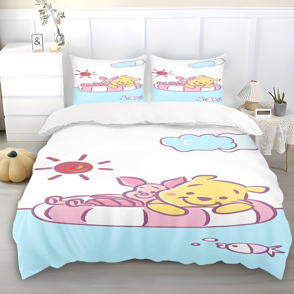 Winnie The Pooh Quilt Cover Set Soft And Durable A Must-Have For Children'S Bedrooms. Brushed Fabric With Zipper Closure.