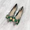 Single Shoes Women's 2025 Spring and Summer New Versatile Pointed Flat-soled Ladyshoes Thousand Bird Grid Bow Shallow Mouth Temperament Soft Sole