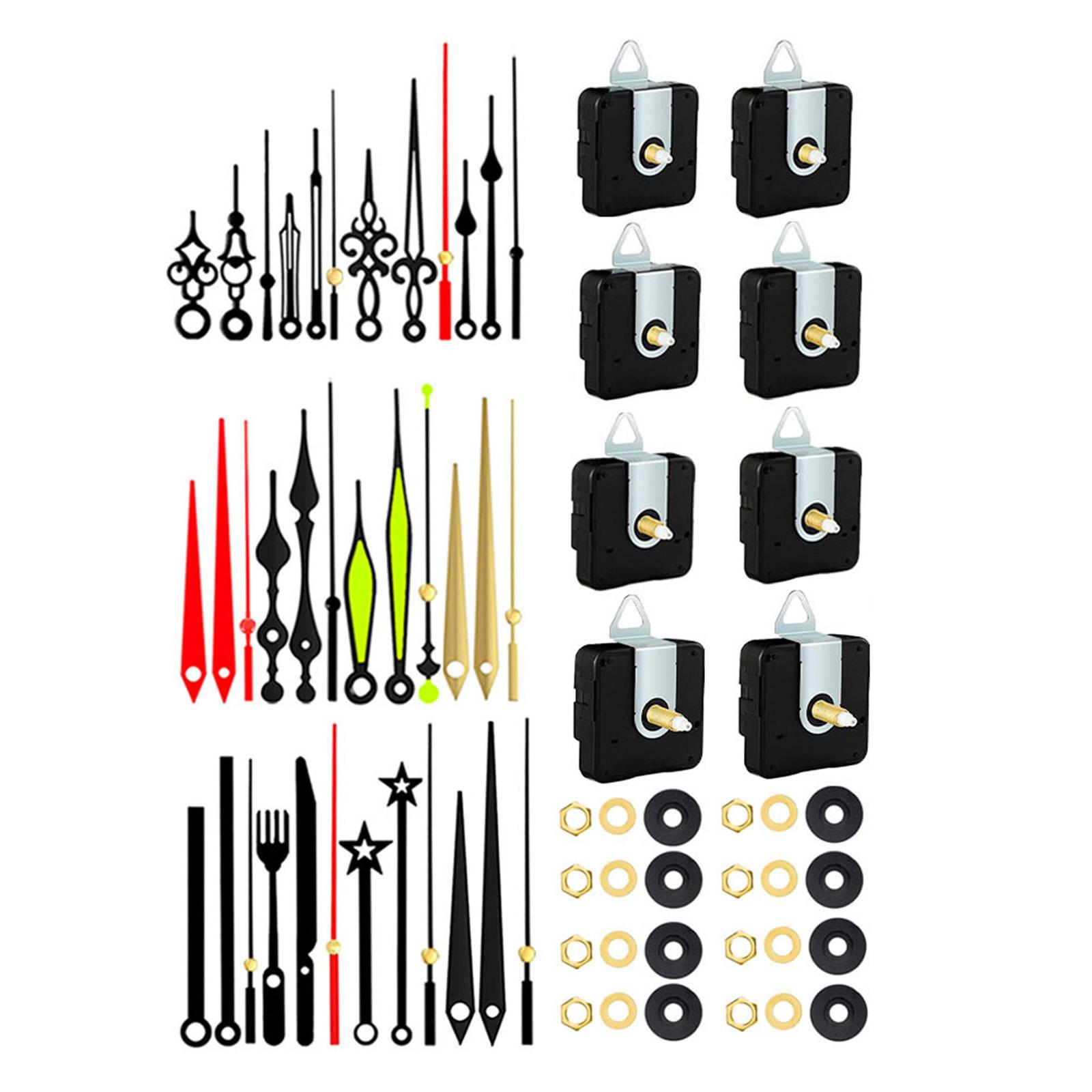 

8Pcs Quiet Quartzs Clock Movement Mechanism with 12 Different Hands Set for Crafting Wall Clock Shaft Length 13/18/24mm