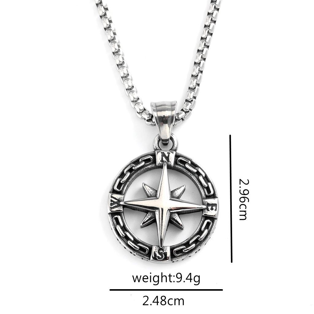 Vintage Stainless Steel Compass Pendant Unisex Fashion Necklace Charm
