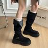 The Inner Height Is Increased by 10cm, Black Stacked Thick-soled Boots, Women's 2025 New Small Men Wear Tall Knight Boots.