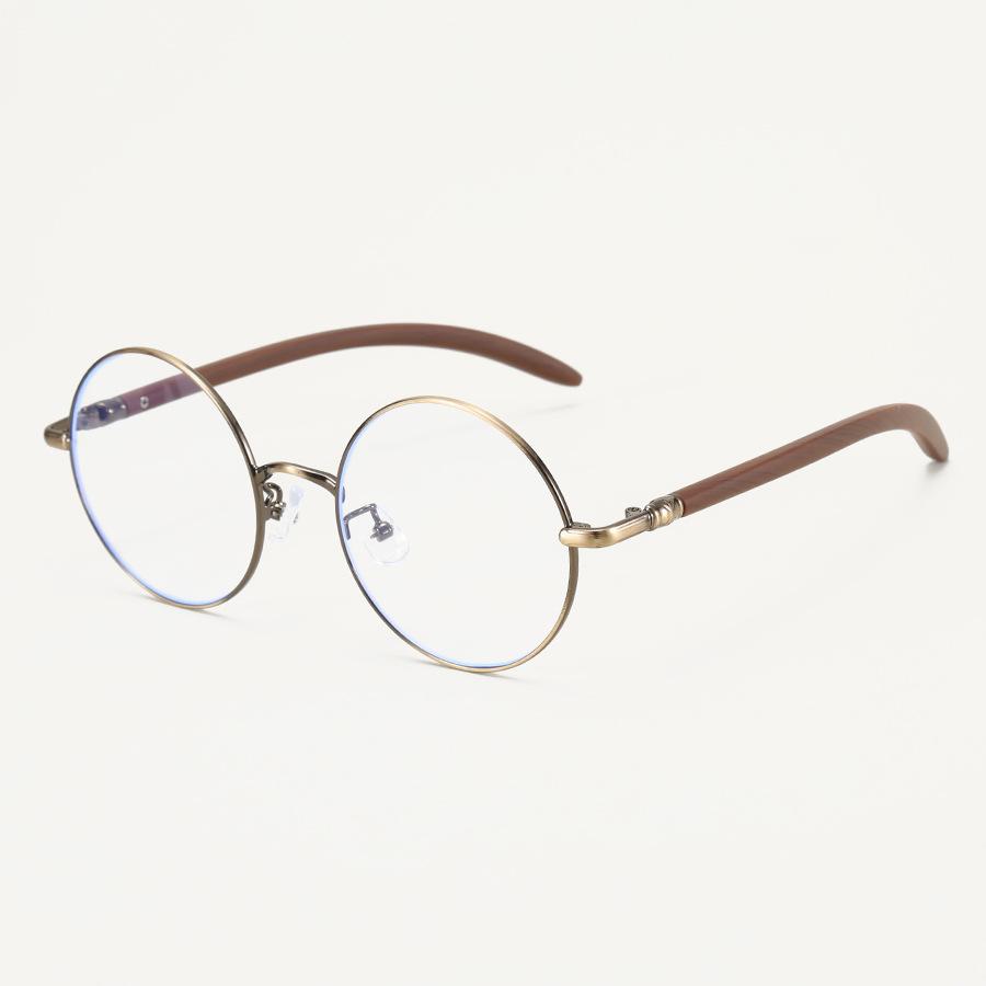 00102 Retro Japanese Metal Big Round Glasses Frame Men And Women Myopia Plain Light Wood Grain Legs Literary Frame