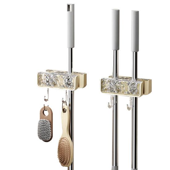 Mop Holder Double-ended Mop Clip Punch-free Broom Rack Space Saving Bathroom Organizer with Hook for Home