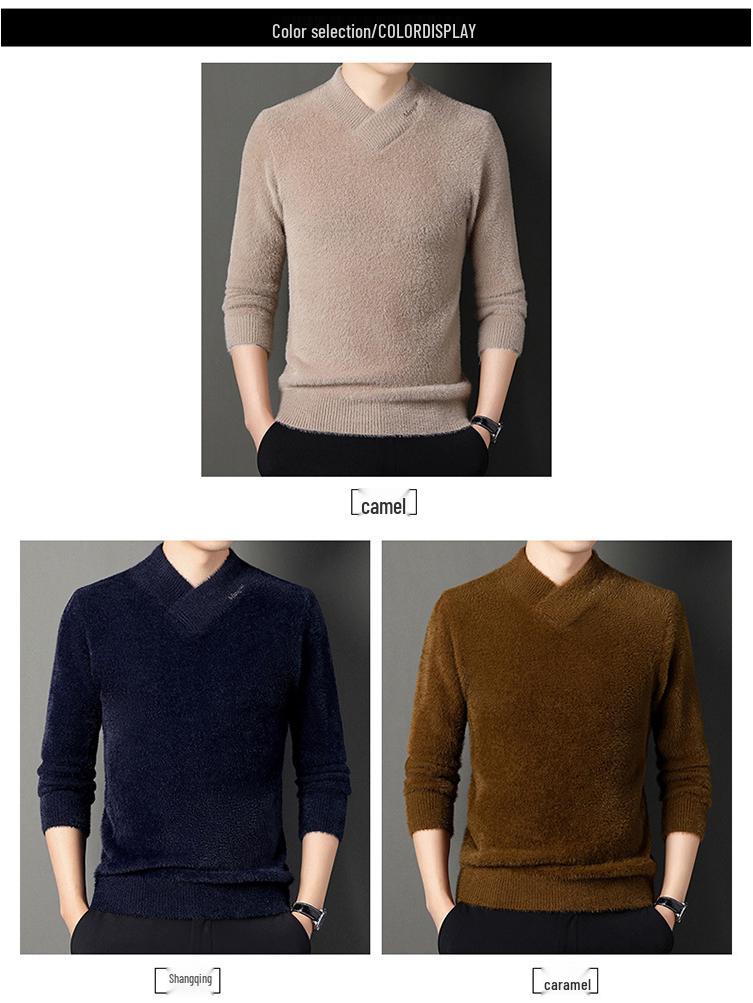 Men's Autumn/Winter V-Neck Imitation Mink Velvet Sweater - Soft, Warm, and Stylish Knitwear