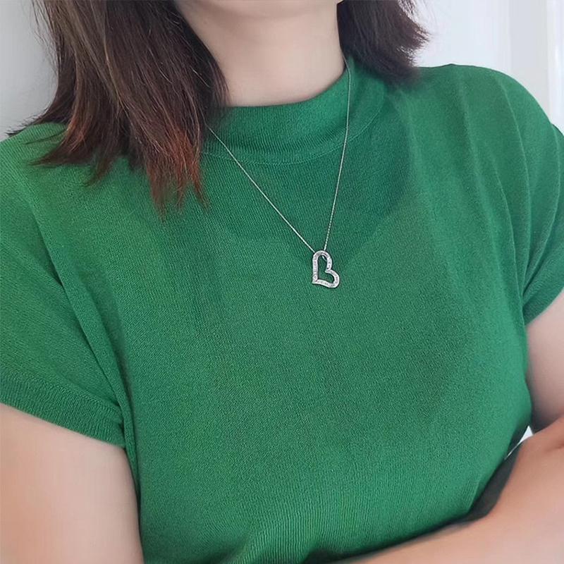 Huitan Fashion Luxury Women Heart Necklaces Full Paved Rectangular Cubic Zirconia Stylish Female Accessories Wedding Jewelry Hot