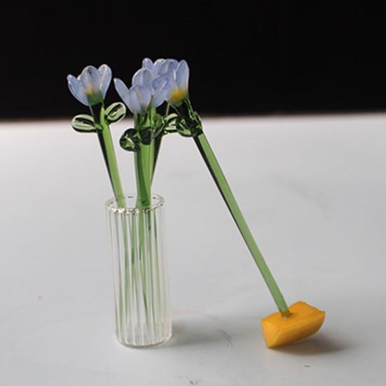 Mini-Fälschungskristall-Orchideenblütenfigur Handgeblasener kleiner Glasblumenstrauß mit Stiel für Frauen Mama Hochzeit Muttertag Büro Zuhause Tisch