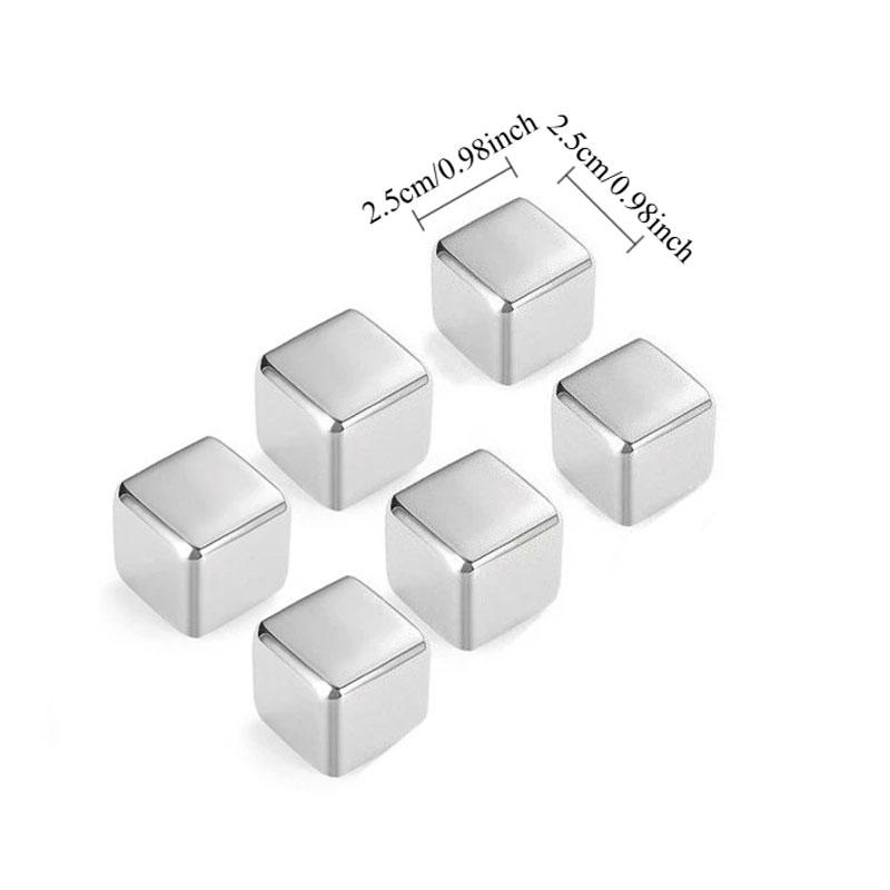 Wine Cooling Cube Chilling Rock 6pcs Whiskey Stone Reusable Stainless Steel Ice Cube Set Bar Chilling Stones for Whiskey Wine