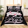 Cartoon Cute Pink Pig Duvet Cover for Children Boys Girls Microfiber Pigs Floral Cartoon Farm Animals Theme Bedroom Decorations