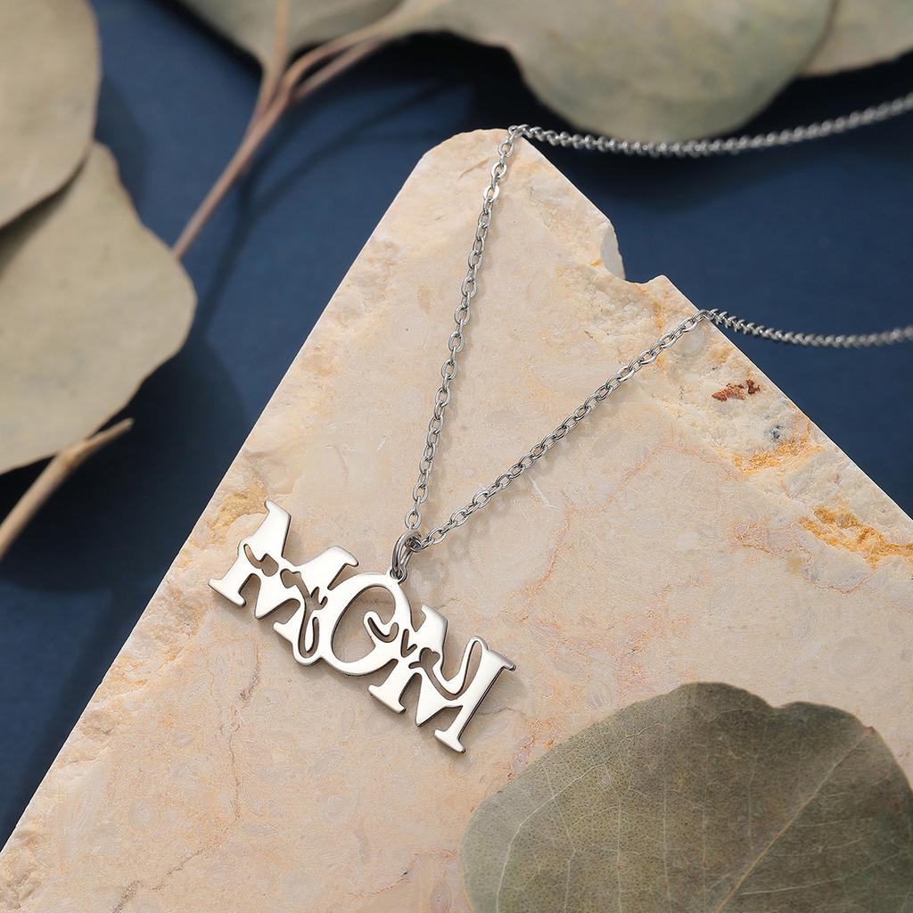 Stainless Steel Necklaces Heart Letter Love You MOM Pendants Charms Choker Mother Necklace For Women Jewelry For Mother Gifts