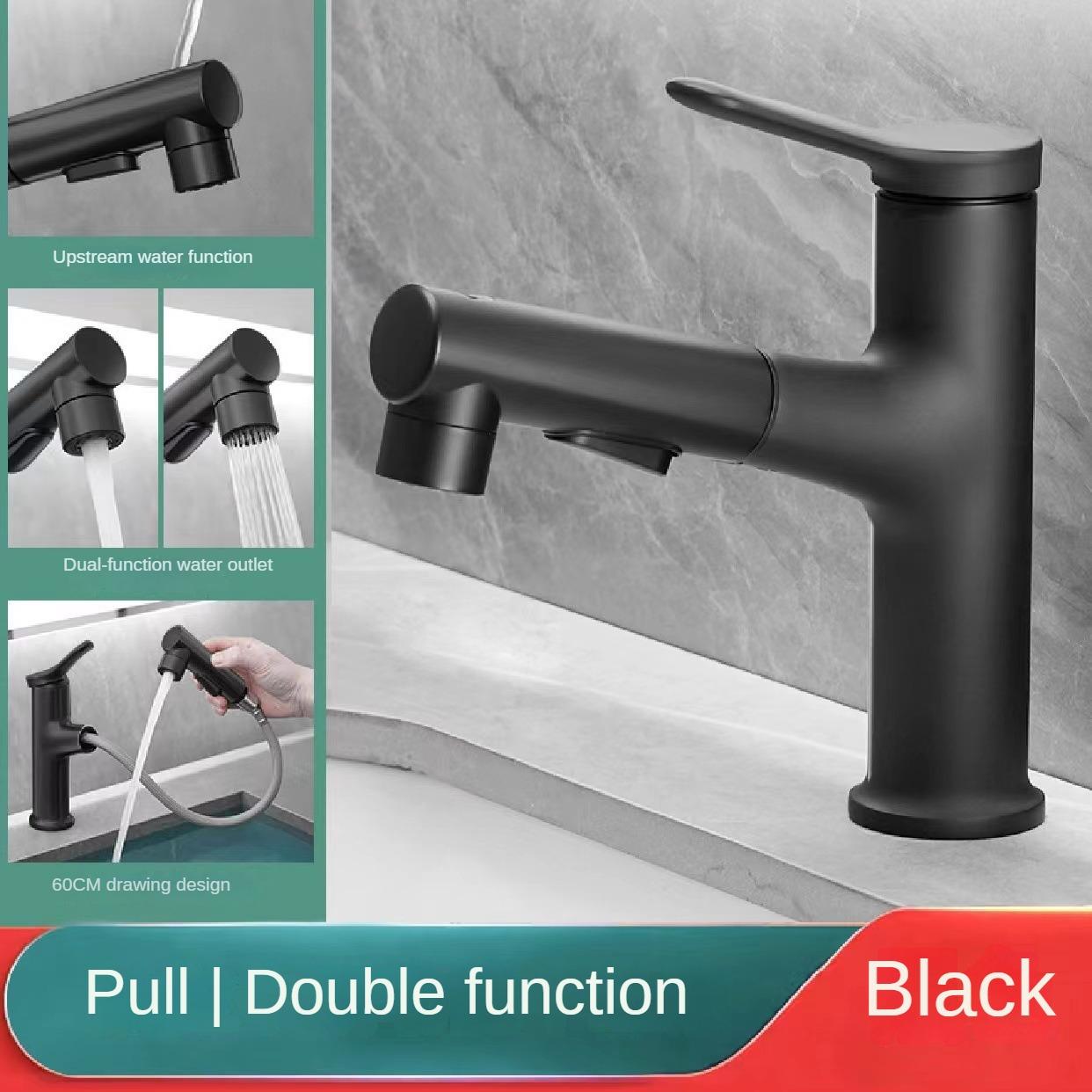 

3 модели выдвижных кранов для ванной комнаты, кран с выдвижным душем, поворотный излив, кран для раковины в ванной, одно отверстие, выдвижной кран чёрный