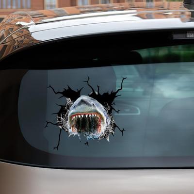 3D Riss Hai Lustige Autoaufkleber Auto Fenster Heckscheibe Abnehmbare Vinylaufkleber Motorrad Kraftstofftank Karosserie Helm Dekoration