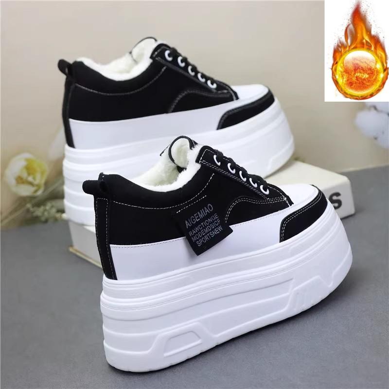 

Мода 12 см Корова Натуральная кожа Платформа Клин Повседневный Осень Теплый Мода Толстая подошва Женские Массивные Кроссовки Зимняя Плюшевая Обувь 36