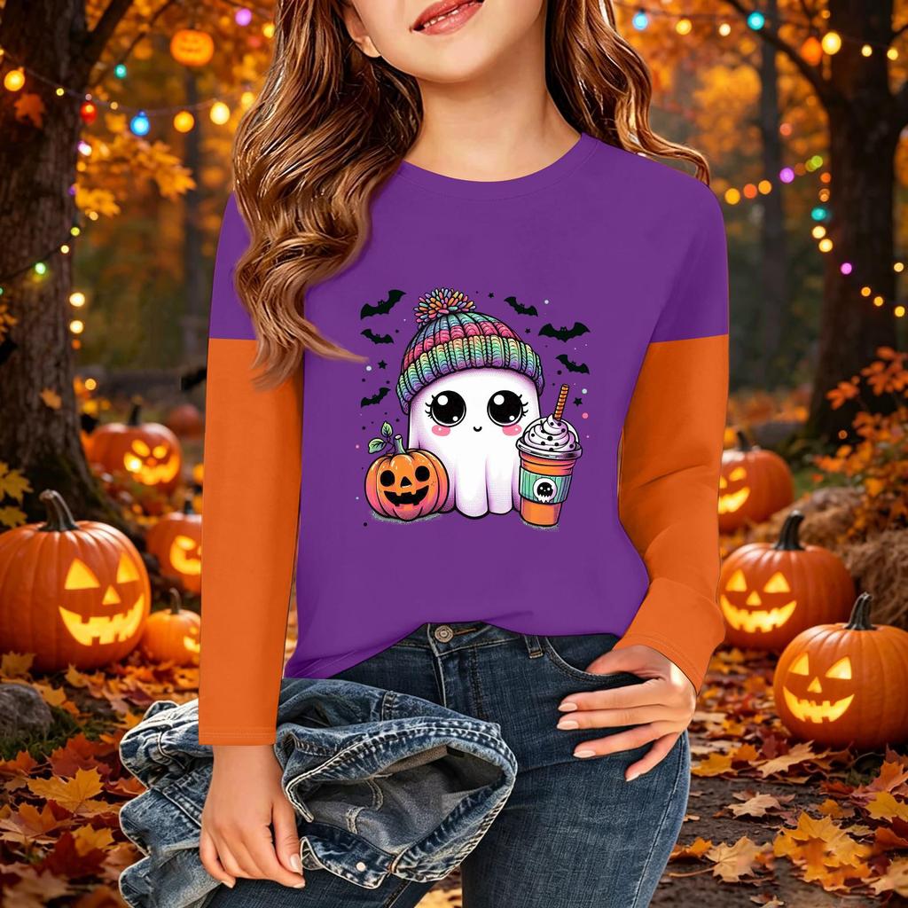 Kids' Halloween Printed Long Sleeve T-Shirt Casual Neck Top for Boys Girls