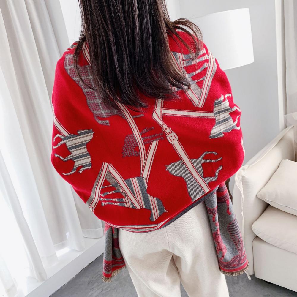 Primavera Outono Quente Cachecol Feminino Carruagem Corrente Estampado Xale