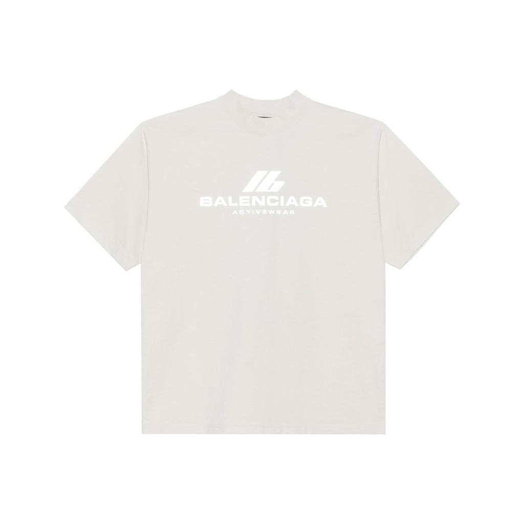 Balenciaga Activewear Logo Letter Print Crew Neck Short Sleeved SS24 T Shirt Loose Fit Unisex White 764235TQVT99016