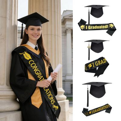 2Pcs/Set Graduation Cap Set with Elastic Strap Tassel Graduation Bachelor Suit Graduation Party Decorations Prom Ceremony Photo Props