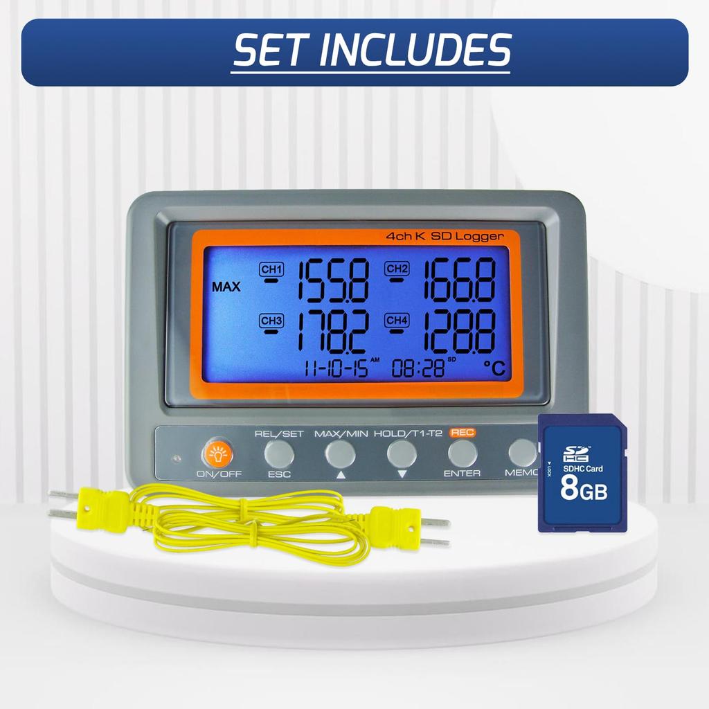 Gain Express Thermoelement-Thermometer Typ K, SD-Karte, Datenloggerfunktion mit 2 Thermoelementsonden Typ K und 8 GB SD-Karte, japanische Anleitung