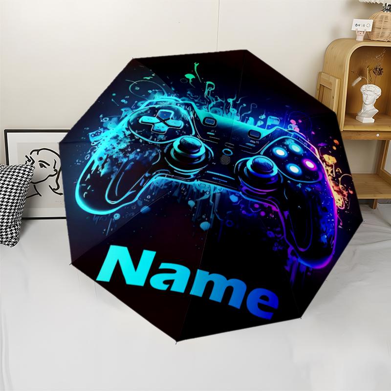 Custom Name Game Controller Theme Automatic Umbrella, Lightweight & Portable, 8 Rib, Perfect for Outdoor Travel, Birthdays, Christmas, Gifts.